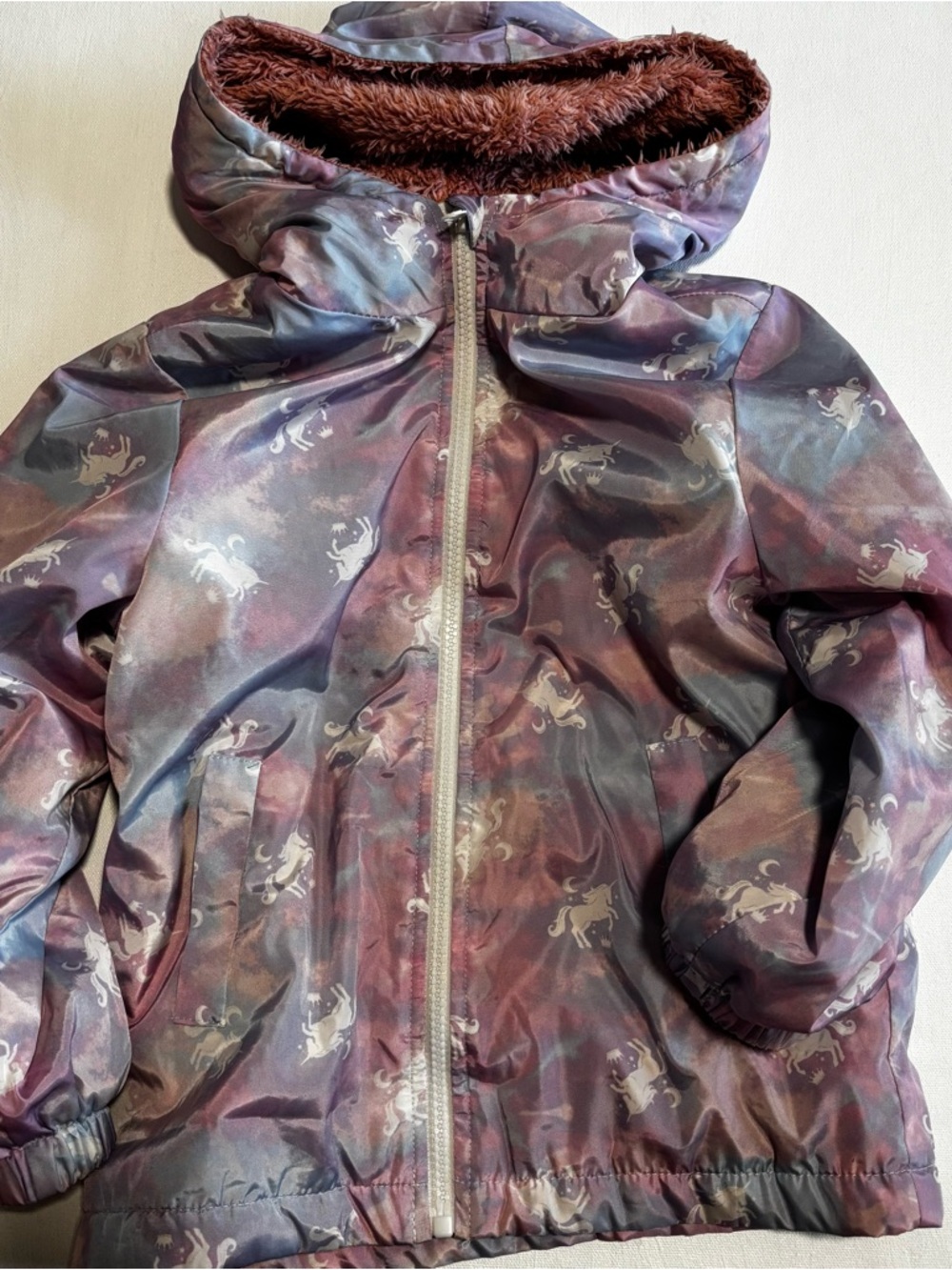 Kids Unicorn Print Pink Hooded Jacket